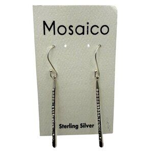 Sterling Silver Long Bar Drop Earrings 1.5 in Black White Ombre Handmade Mosaico